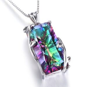 Rainbow Mystic Topaz Pendant Necklace – 25x15mm, 18"